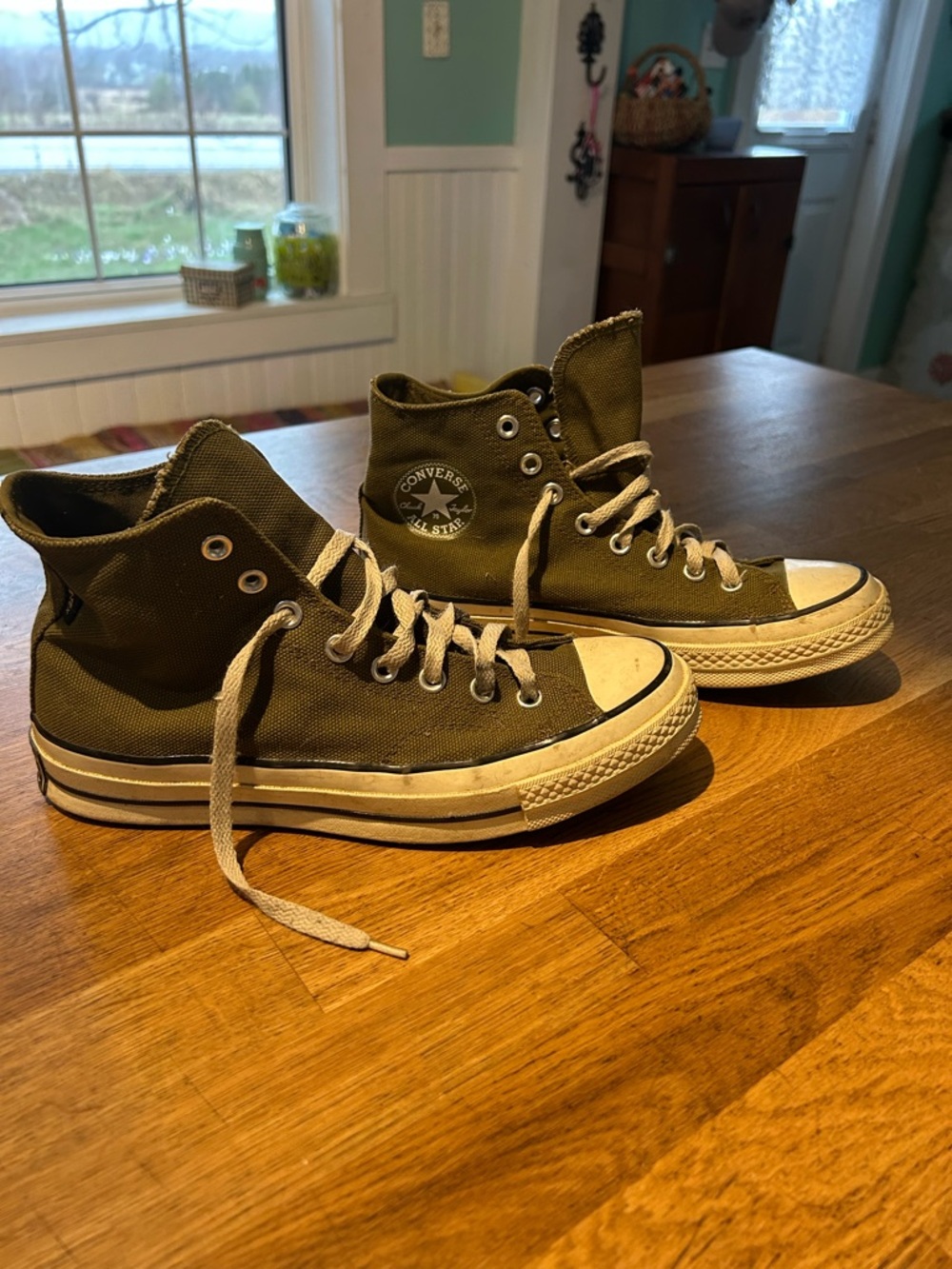 Converse High Top Sneakers in Olive Green Canvas Gortex